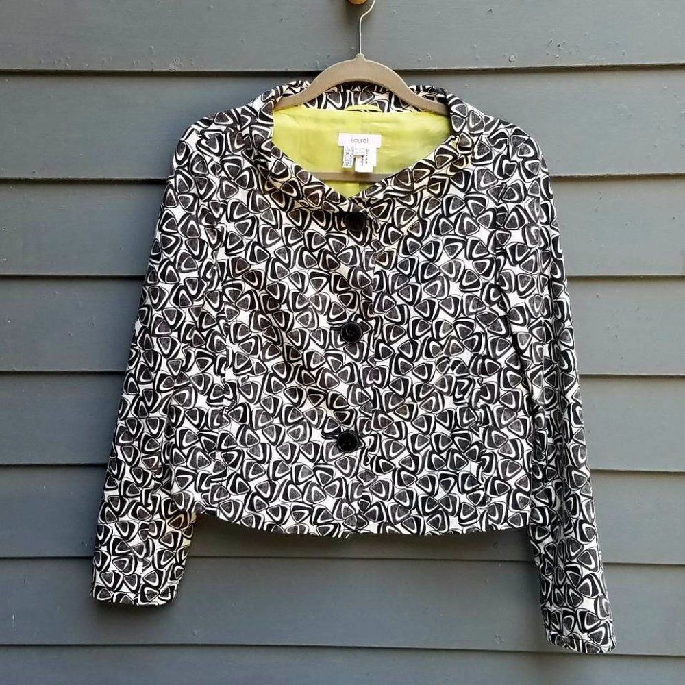 Laurel Lined Brown Beige Geometric Print Lined Jacket US size 8